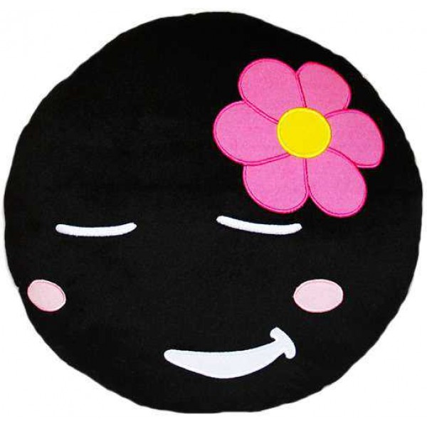 Soft Smiley Emoticon Black Round Cushion Pillow Stuffed Plush Toy Doll (Shy Girl)